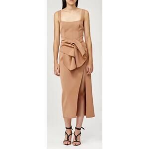 Acler Habana Scuba Sculpture Midi Dress in Clay, Size 8